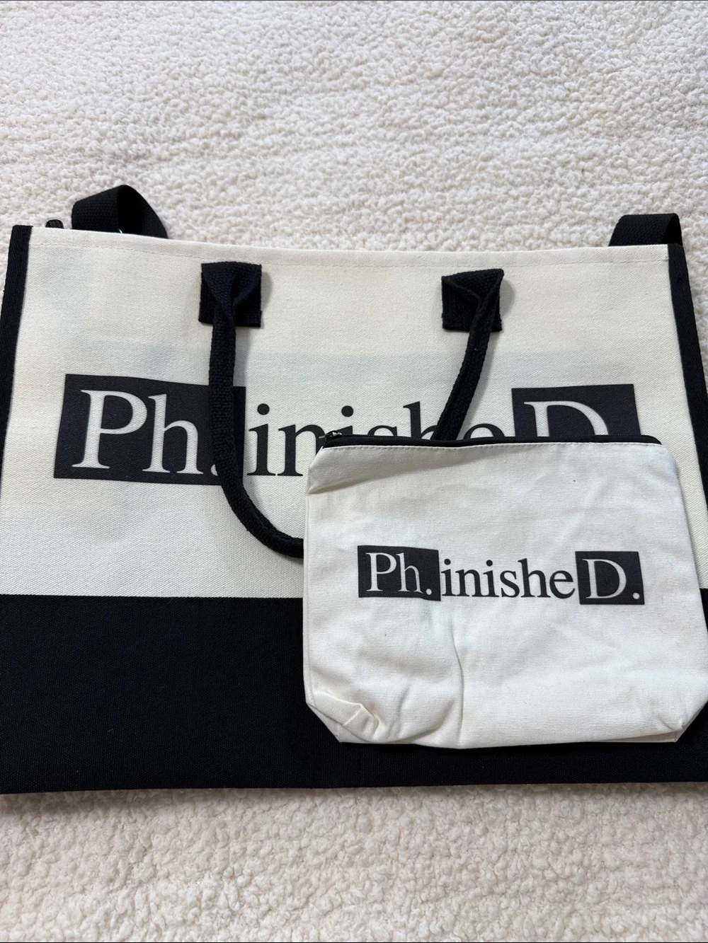 New Black & Cream Canvas Tote Bag for Doctor PhD Graduates Men or Women - Picture 5 of 9